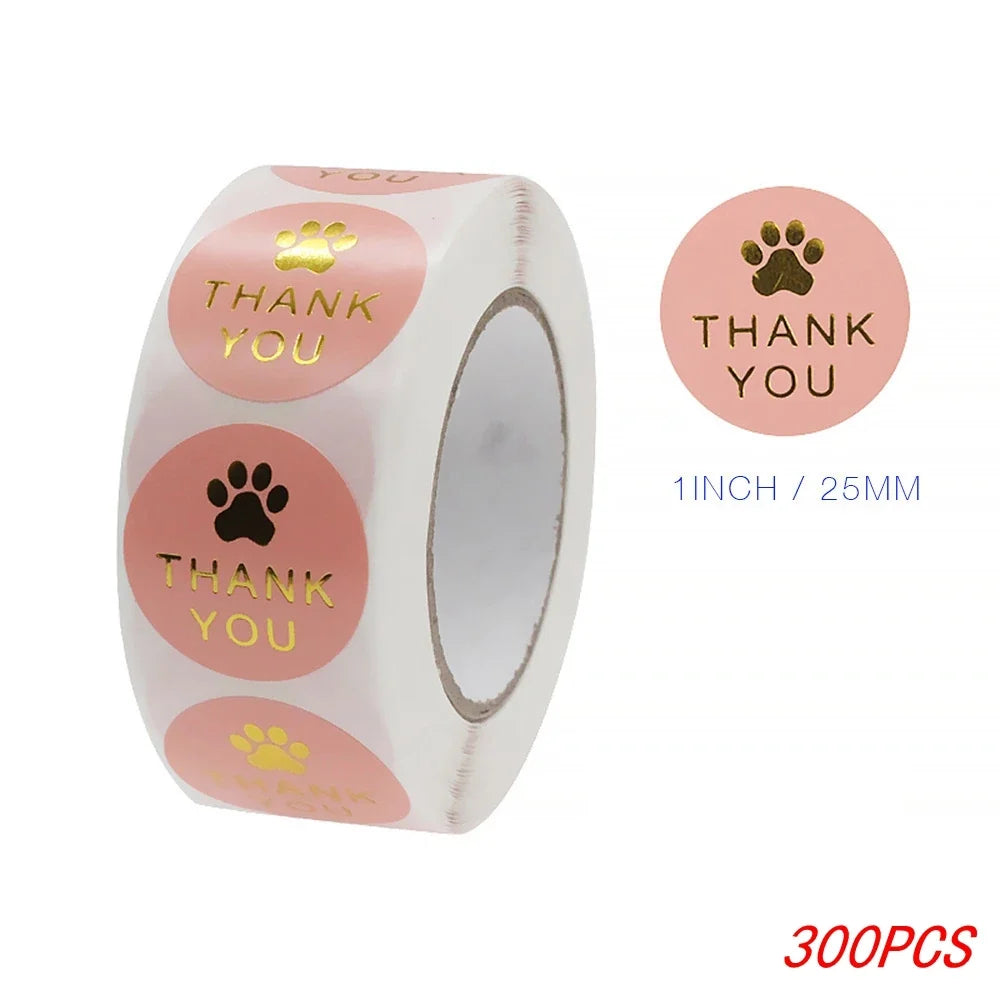 1 Inch Gold Foil Paw Thank You Stickers | Cute Business Supplies