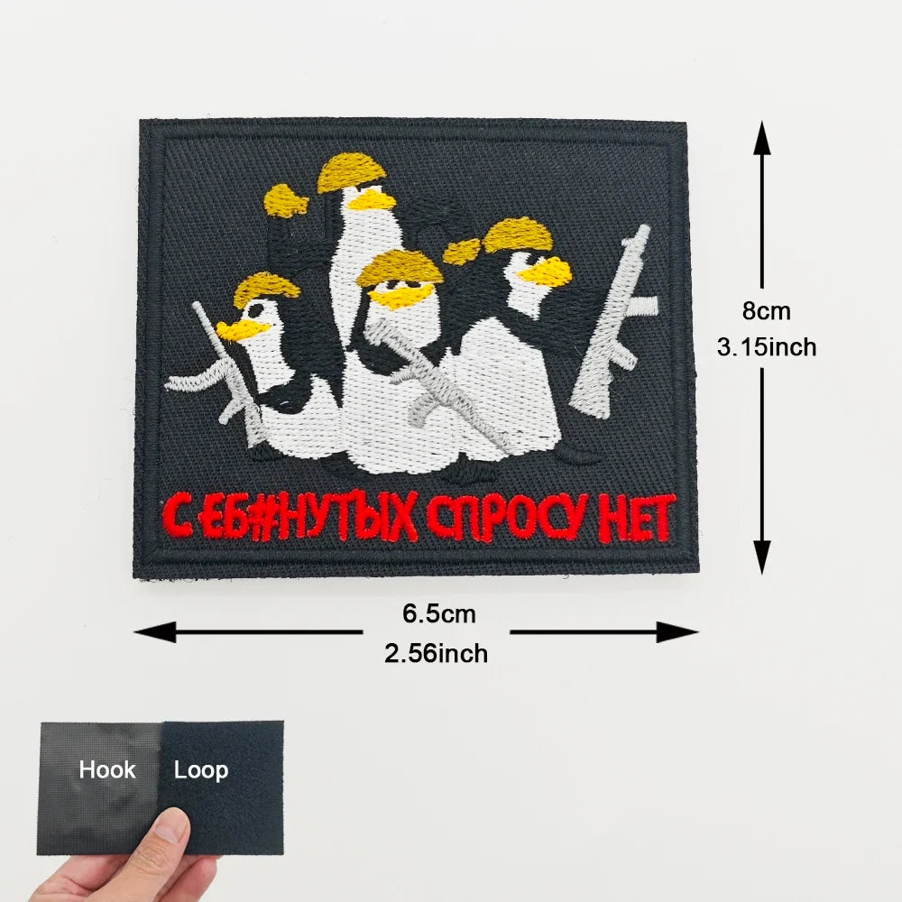 Cartoon Penguin Embroidered Velcro Patch | Tactical Applique for Clothes Bags Hats