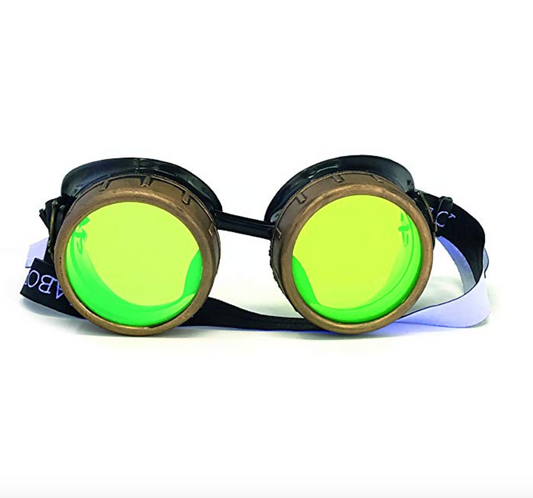 Mad Scientist - Aviator Steampunk Goggles - sky blue, pink, orange, lime green lenses