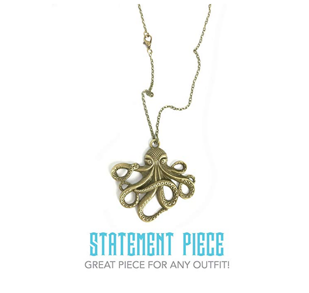 Octopus Necklace Steampunk Nautical Gothic Tentacle Pendant Silver or Bronze