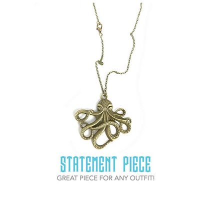Octopus Necklace Steampunk Nautical Gothic Tentacle Pendant Silver or Bronze