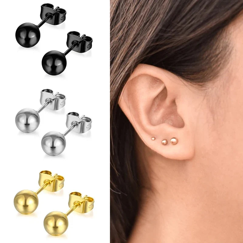 3-7mm Round Ball Stainless Steel Stud Earrings | Unisex Fashion Jewelry Gift