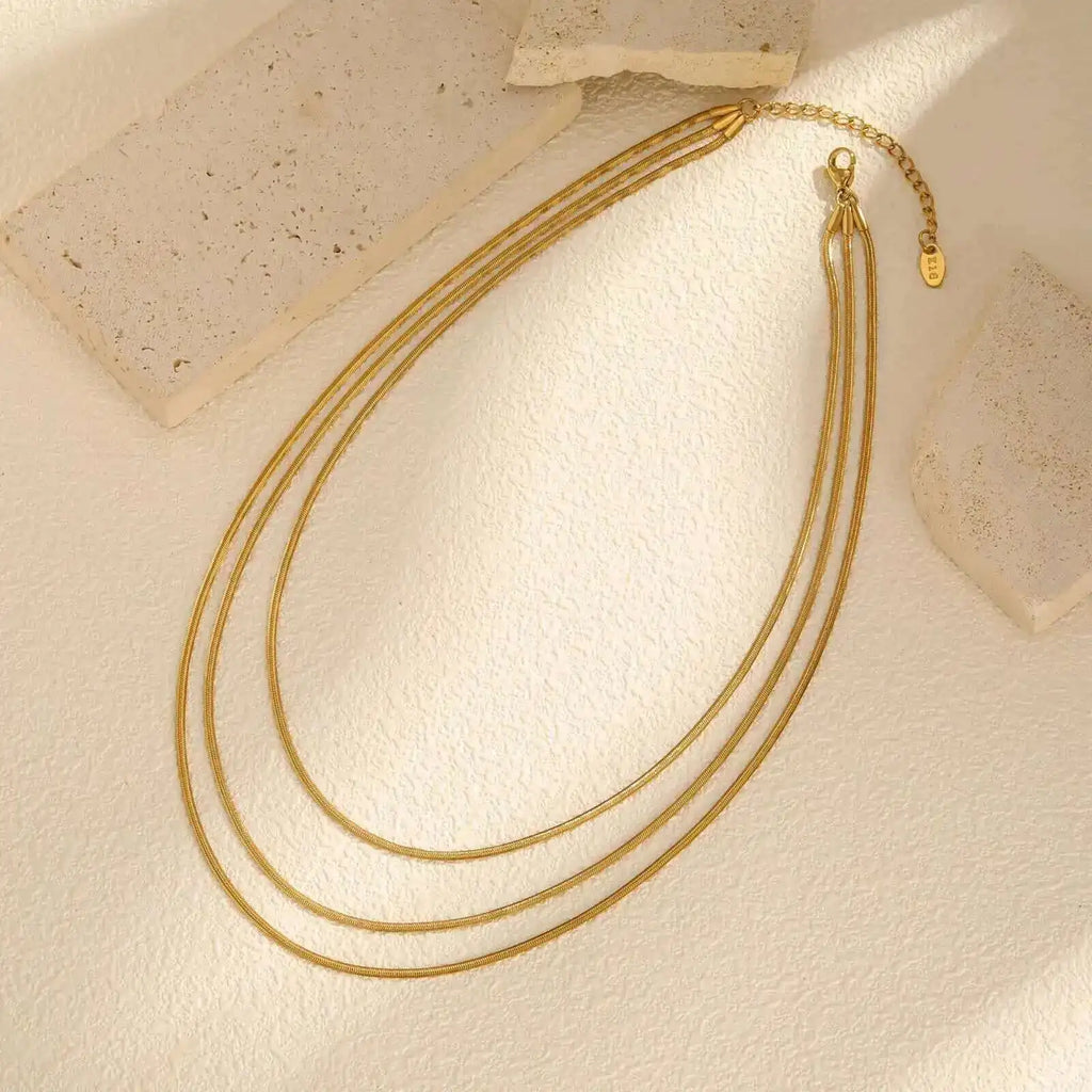 Waterproof Layering Necklaces for Women,stainless Steel Triple Stacked Snake Clavicle Chain Choker Necklaces