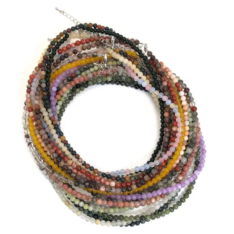4mm Natural Stone Choker Necklace | Bohemian Crystal Collar Jewelry for Women