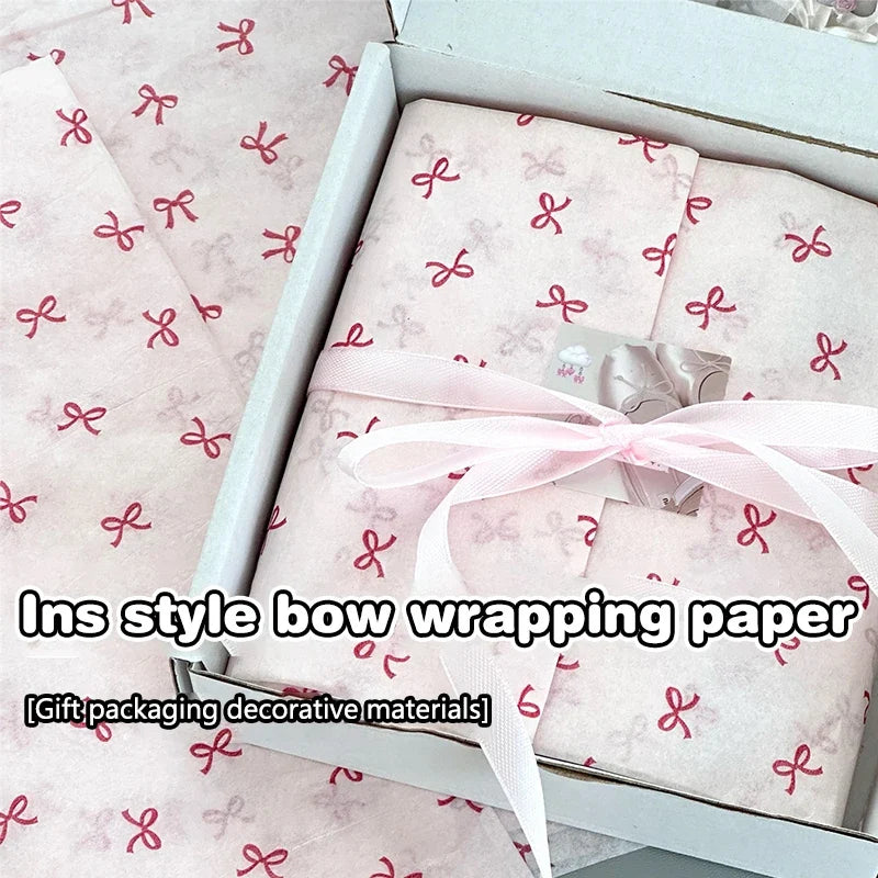 10 Pink Bow Snow Pear Wrapping Paper Sheets | Handmade Flower Bouquet Packaging