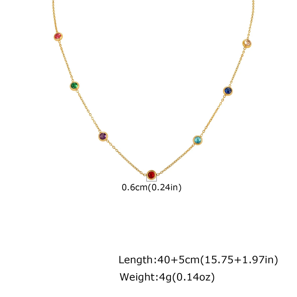 Dainty Colorful CZ Station Choker Necklace, Womne's Gold Plated Stainless Steel Chain Tarnish Free Stackable Jewelry Waterproof