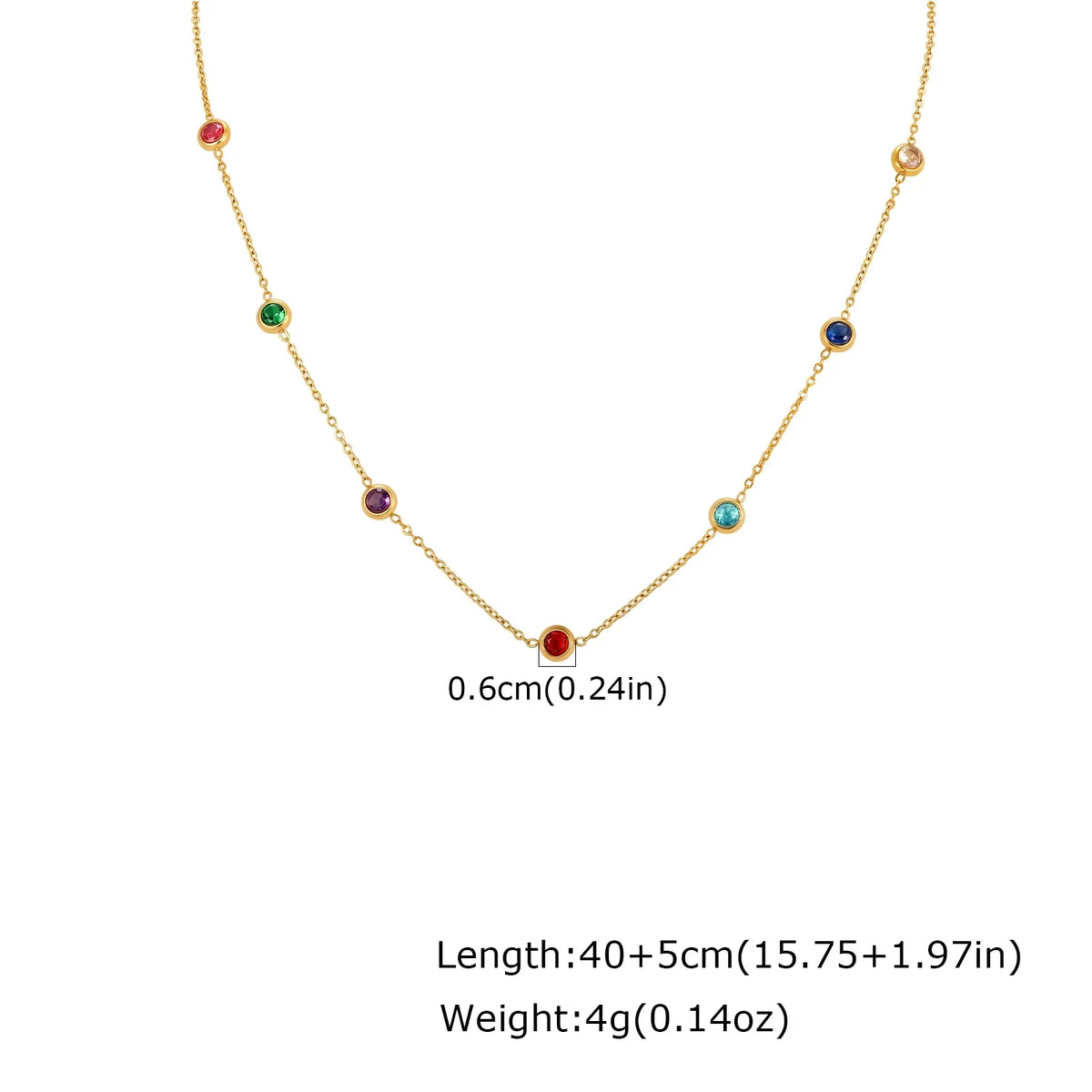 Dainty Colorful CZ Station Choker Necklace, Womne's Gold Plated Stainless Steel Chain Tarnish Free Stackable Jewelry Waterproof