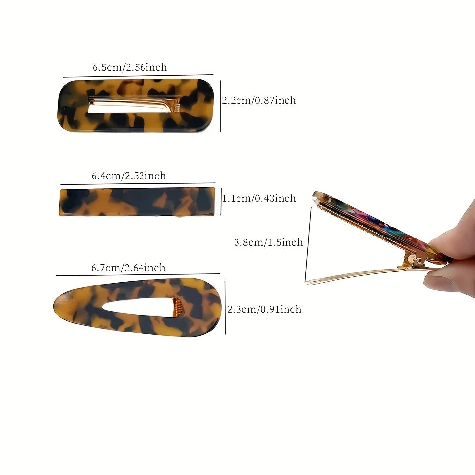 3pcs/set Acetate Hollow Water Drop Long Strip Hairpin Simple Duck Beak Clip Broken Hair Leopard Hair Clip Geometric Hairpin