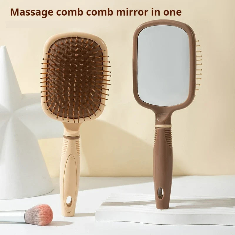 1 White and Coffee-Colored Air Cushion Comb with a Stylish Design, Suitable for Both Dry and Wet Use, Integrated Mirror Comb, Airbag Scalp Massage Comb - Massage Hairbrush Suitable for All Hair Types - Gently Adheres to the S