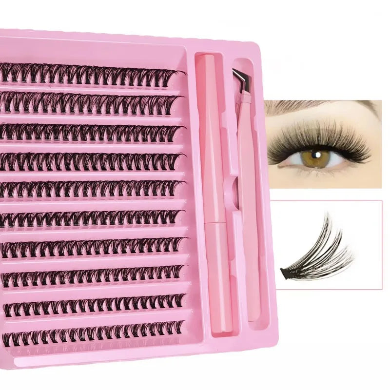 DIY Lash Extension Kit 200pcs Self Grafting D Curling False Eyelash Clusters With Bond And Tweezers Ideal For Easy Makeup