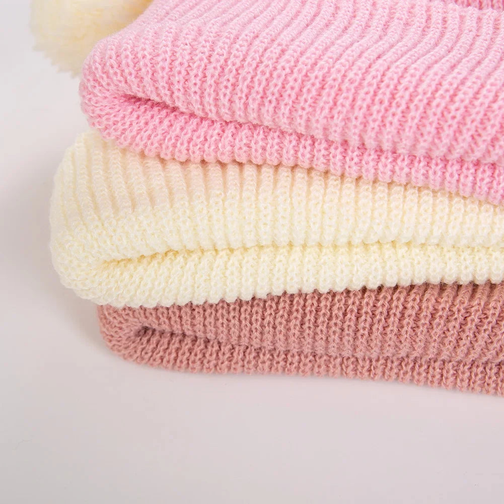 0-12M Solid Knitted Cute Pom Pom Cap | Newborn Baby Turban Hat