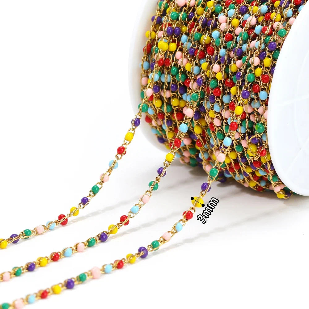 1 Meter Stainless Steel Enamel Beads Chain | DIY Jewelry Making Supplies