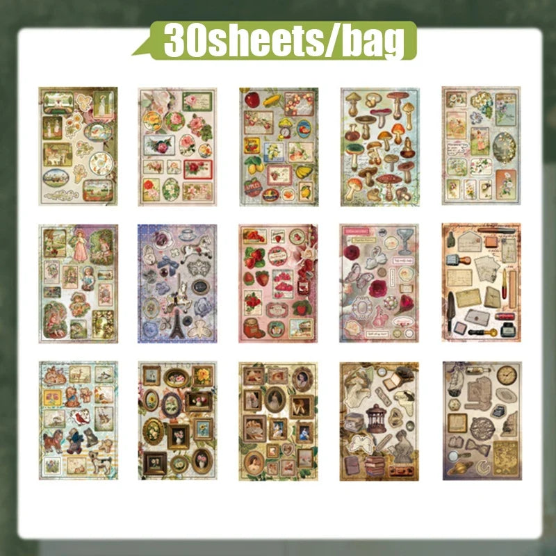Mr. Paper 30pcs Vintage Sticker Book | Old-Timey Amusement Park Retro Decal Collection for Planners and Journals
