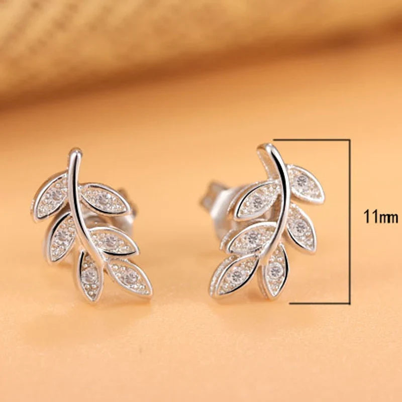 925 Sterling Silver Leaf Stud Earrings | Hypoallergenic Engagement Jewelry