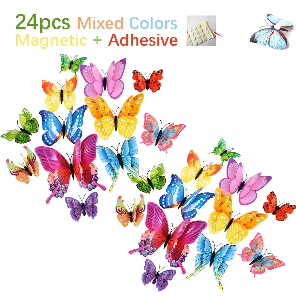 3D Butterfly Wall Stickers | 12/24pcs Magnetic Decor for Refrigerator and Walls
