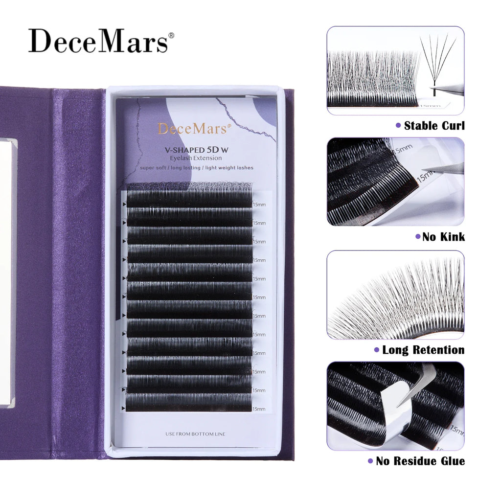 DeceMars V-shaped 5D Eyelash Extensions | Matte Black 12 Rows Tray