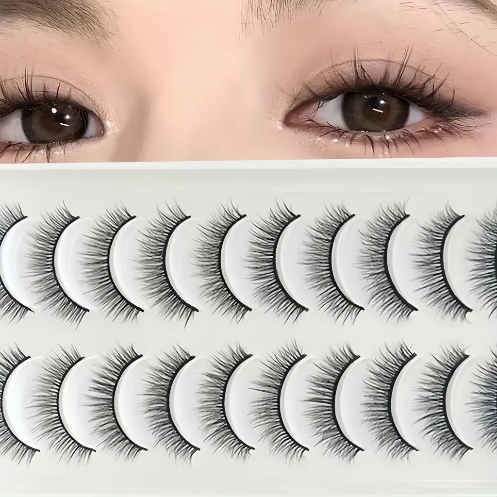 Natural Lashes 10 Pairs Extensions Strip Lashes Natural Look Slender Elongation Eyelashes 6-10mm Cat Eye False Eyelashes