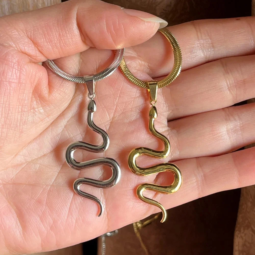 Long Snake Pendant Necklace | Flat Chain Choker for Women
