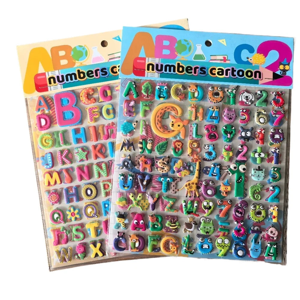 9 Styles Cute Double Layer 3D Foam Stickers | Alphabet, Cars, Food Cartoon for DIY Notebook, Journal & Phone Case Decoration