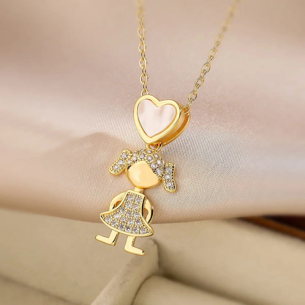 Luxury Gold-Plated Heart-Shaped Pendant Necklace for Boys And Girls Korean Trend Niche Anti Allergy Jewelry Gift
