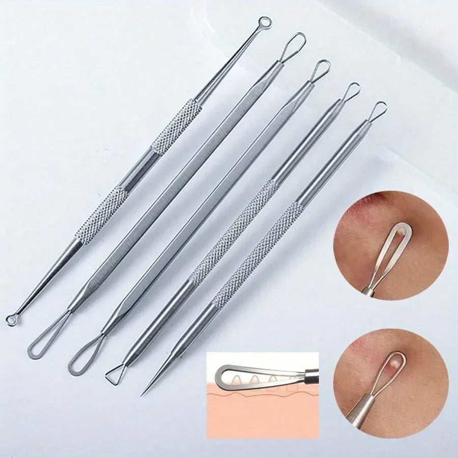Stainless Steel Blackhead Remover Tool Kit | Professional Facial Cleanser Set with Storage Box