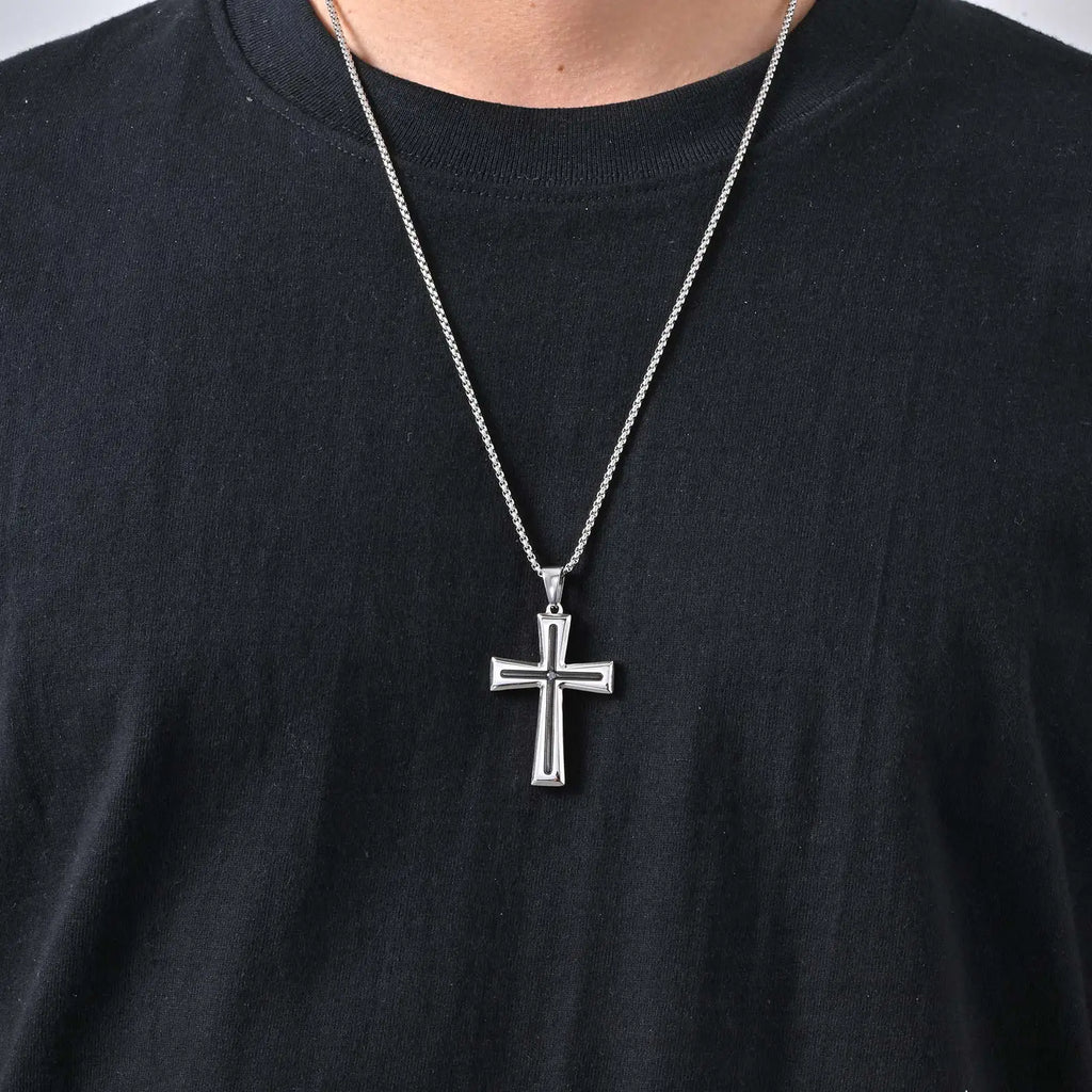 Plain Cross Necklace for Men and Boys | Stainless Steel Silver Tone Religious Jewelry