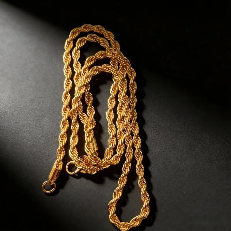 Andara 925 Sterling Silver 18K Gold Plated 4mm Twisted Rope Necklace | Unisex Minimalist Jewelry