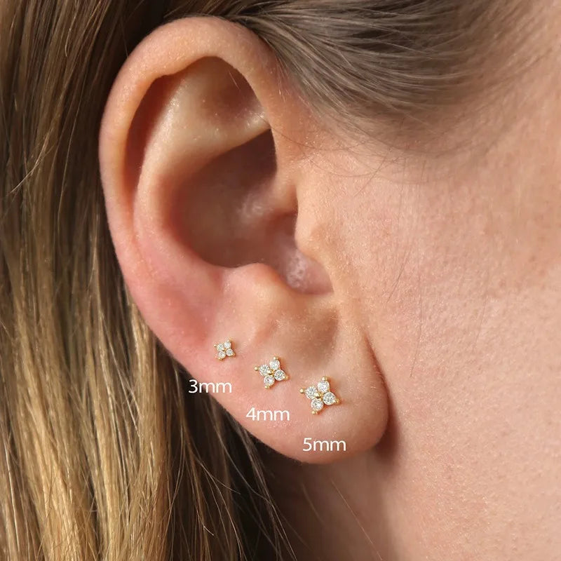 2/3Pcs Dainty CZ Flower Stud Earrings For Women, 18K Gold Plated Tiny Small Cute Cartilage Helix Tragus Ear Piercing Jewelry