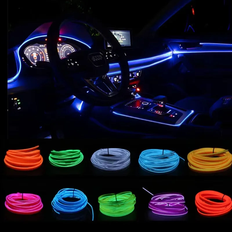 3M USB Blue LED Car Interior Atmosphere Light Strip | Flexible EL Cool Neon Light for DIY Automotive