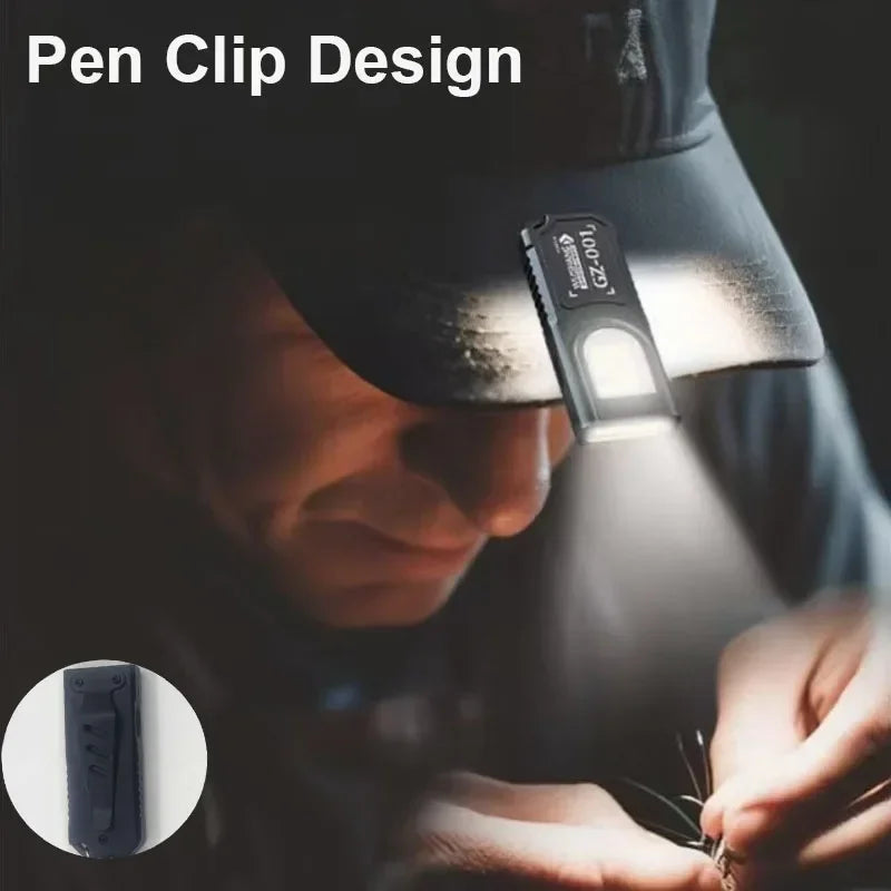 USB Rechargeable Magnetic Keychain Flashlight | 5 Light Modes Hands Free Headlamp