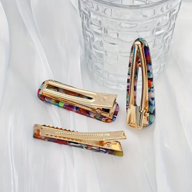 3pcs/set Acetate Hollow Water Drop Long Strip Hairpin Simple Duck Beak Clip Broken Hair Leopard Hair Clip Geometric Hairpin