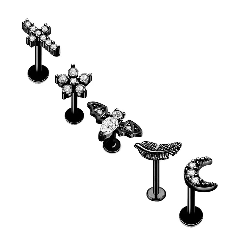 5pcs Tragus Stud Earring Set | Heart CZ Cartilage Piercing Jewelry