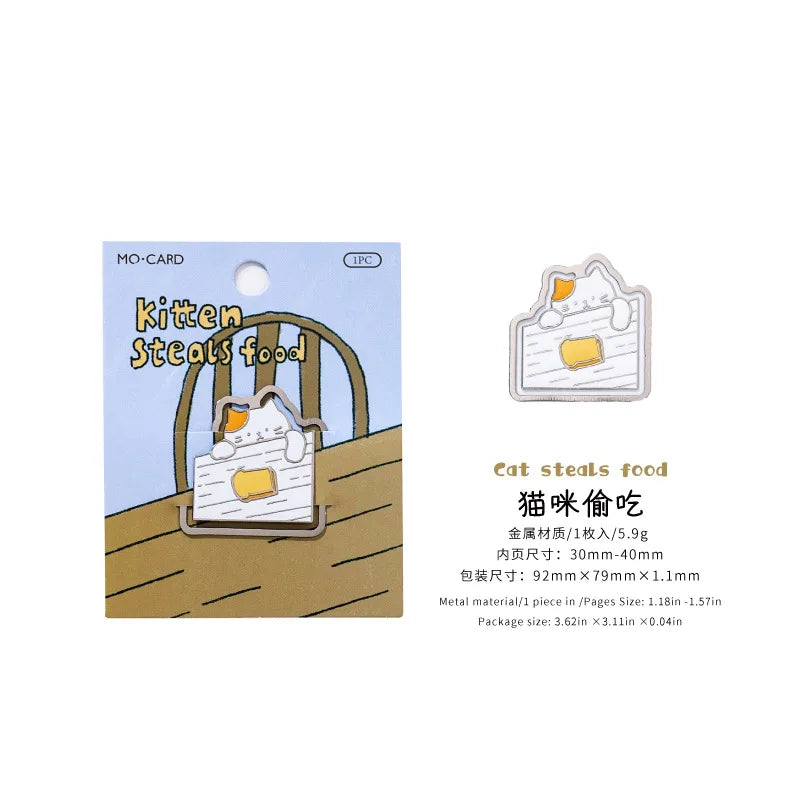 1 Piece Metal Bookmark Cat Life Cute Cartoon Page Clip for Reading Student Gift Book Accessory,Animal Design Book Lover Present