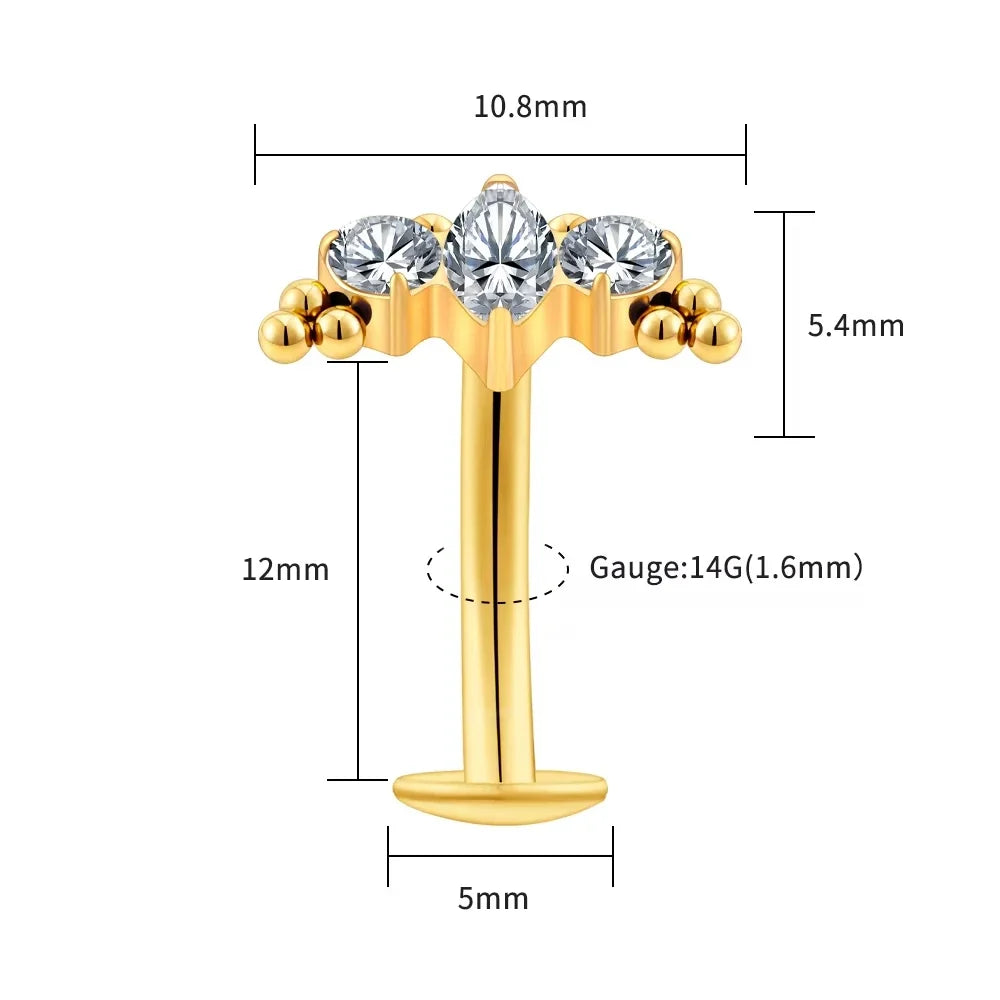 FTCY ASTM F136 G23 Titanium Leaf Branch Push In Threadless Labret Piercing Crystal Belly Button Ring Body Jewelry J