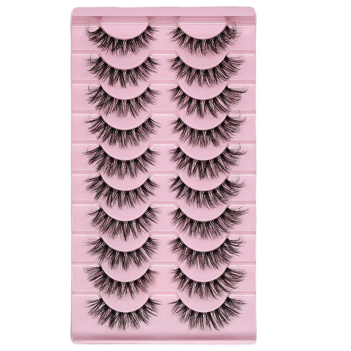 10 Pairs Natural Fluffy False Eyelashes Wispy Lashes | 3D Volume Strip Lashes D Curl Fake Eyelashes with Clear Band