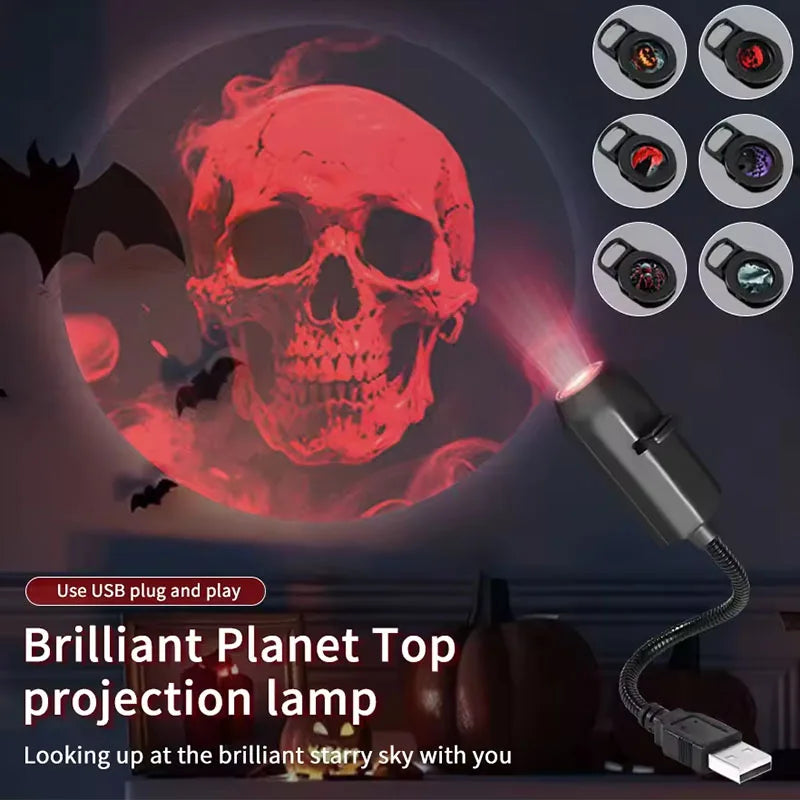 Skull Projection Lamp | Switchable Pattern LED Night Light with USB Power
