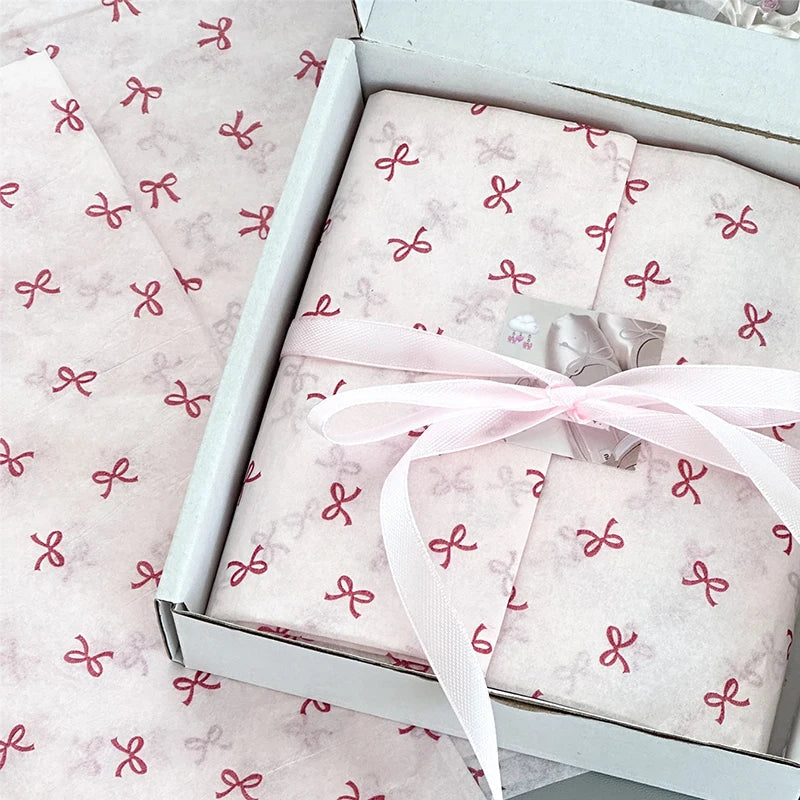 10 Pink Bow Snow Pear Wrapping Paper Sheets | Handmade Flower Bouquet Packaging