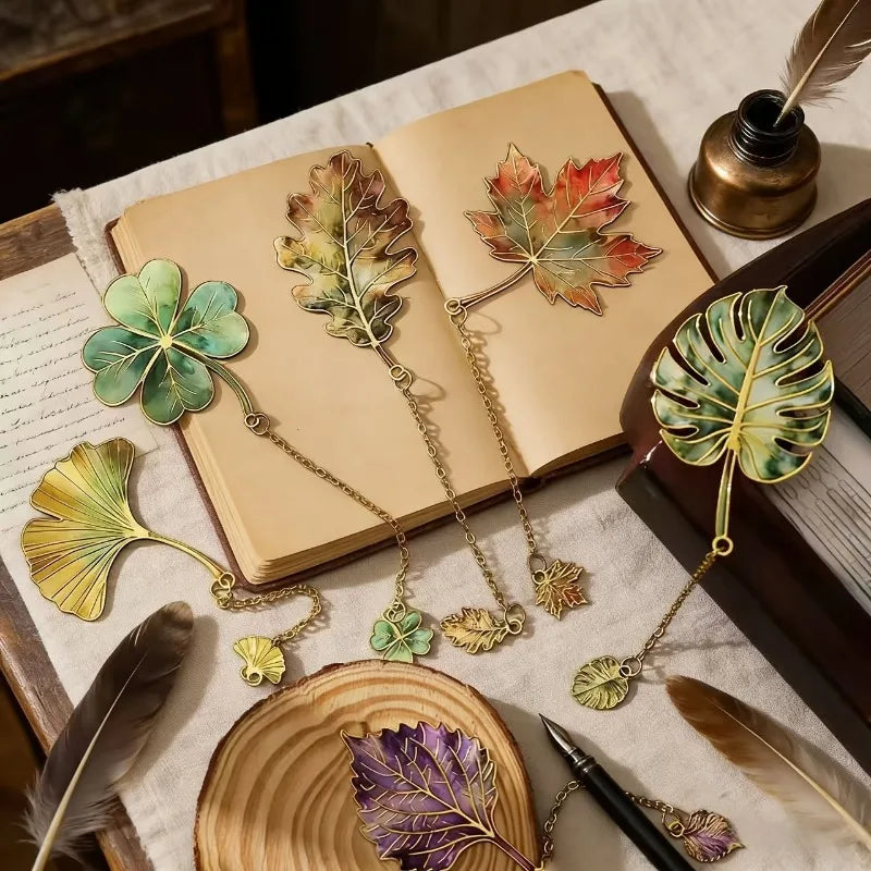 1 Pcs Vintage Leaf Bookmark With Metal Pendant Reading Accessory Gift for Book Lovers Student Teacher Writer