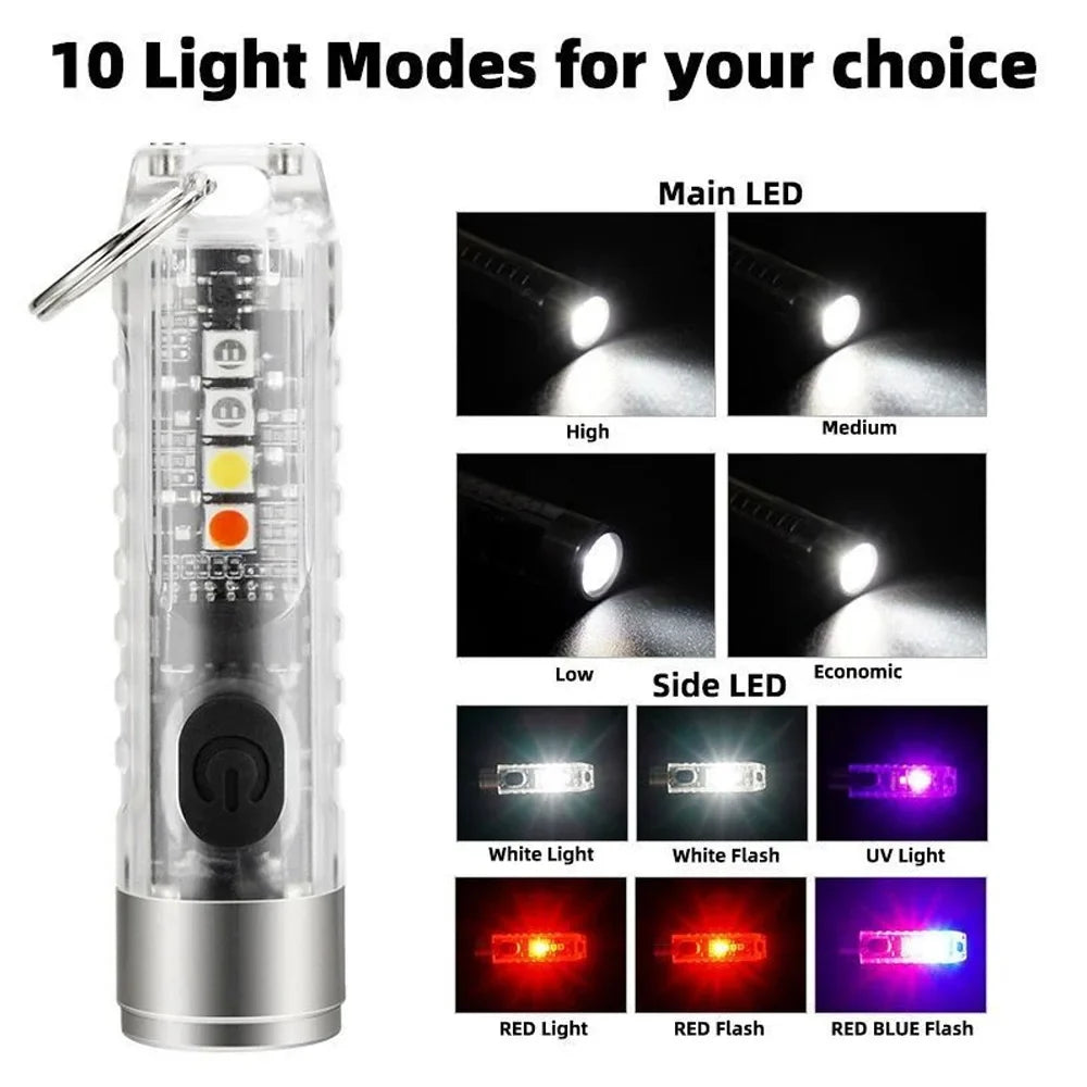 Mini EDC LED Flashlight | Portable Keychain Light with Magnetic Base and UV Lamp