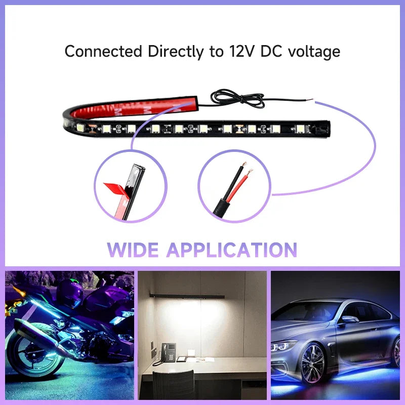 2pcs Car Ambient Lighting Strip | Waterproof 12V LED Decorative Neon Lamp for Auto Interior