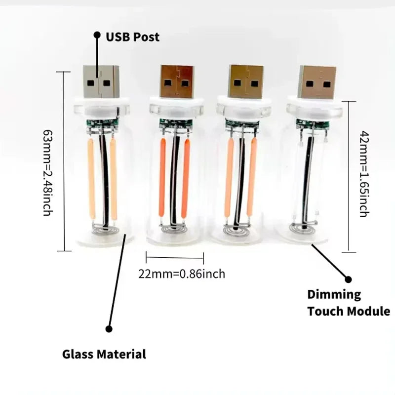 Touch Dimmable USB Night Light | Portable LED Filament Lamp for Car and Bedroom