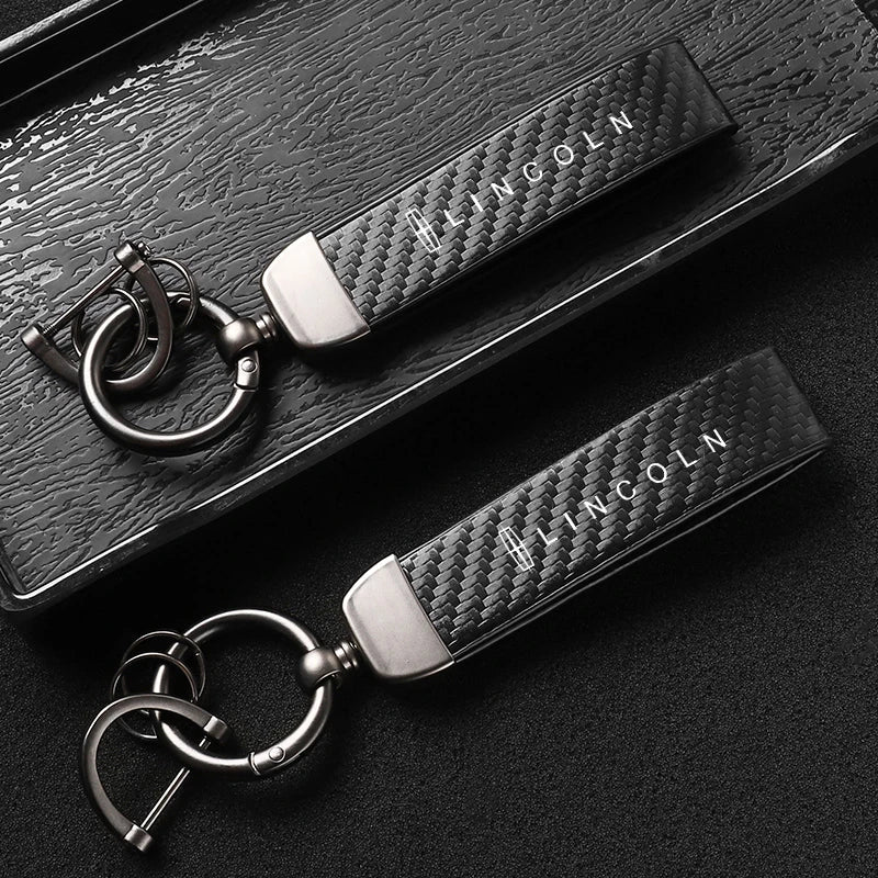 Carbon Fiber Style Car Keychain | Microfiber Leather Key Ring for Lincoln Navigator