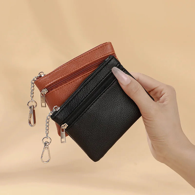 Mini Leather Card Wallet With Zipper | Compact Coin Purse for Women