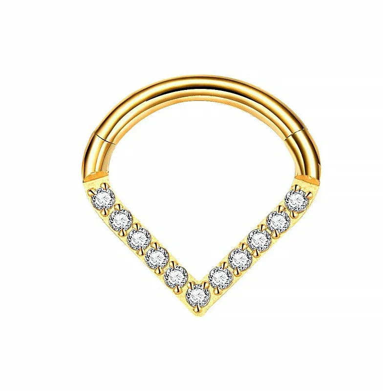 1PC G23 Titanium Hoop CZ Heart Septum Helix Piercing Nose Rings Tragus Cartilage Hinged Segment Earrings Perforated Jewelry gift