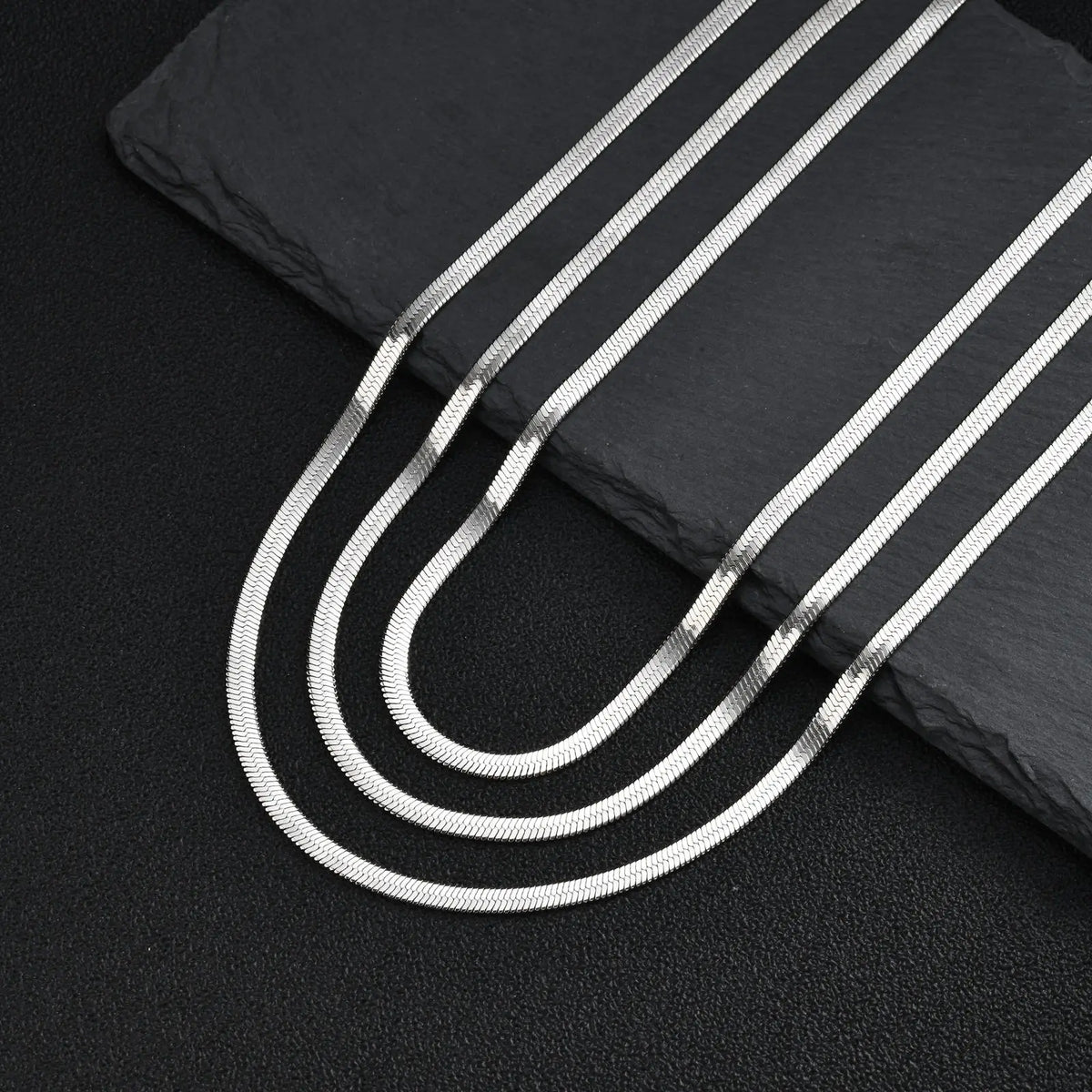 Stainless Steel Snake Chain Necklace for Women Men, Silver Color Herringbone Choker Flat Neck Chain 40-60cm Summer Jewelry