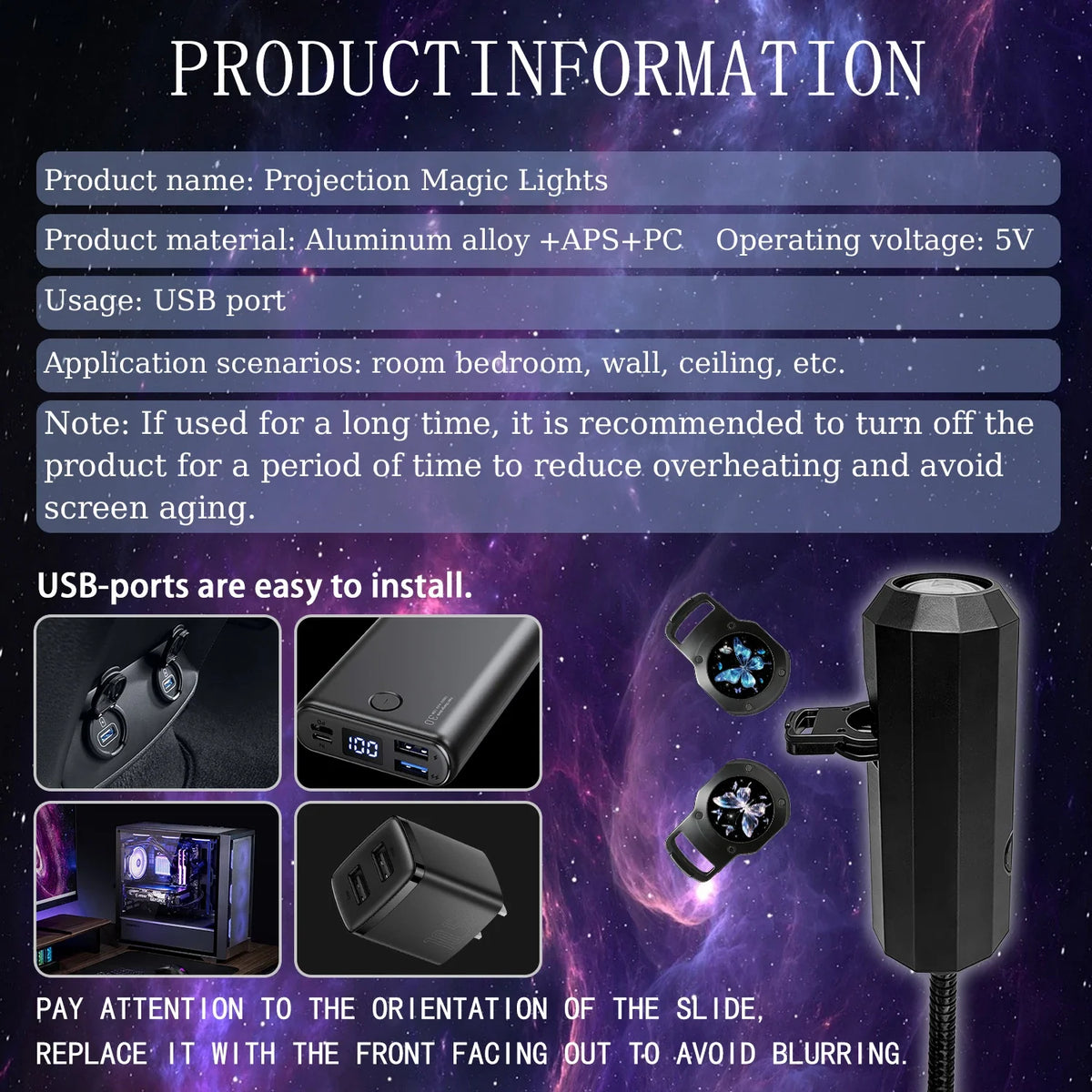 Butterfly Projection Night Light | 5 Pattern 360 Degree Rotating LED Lamp