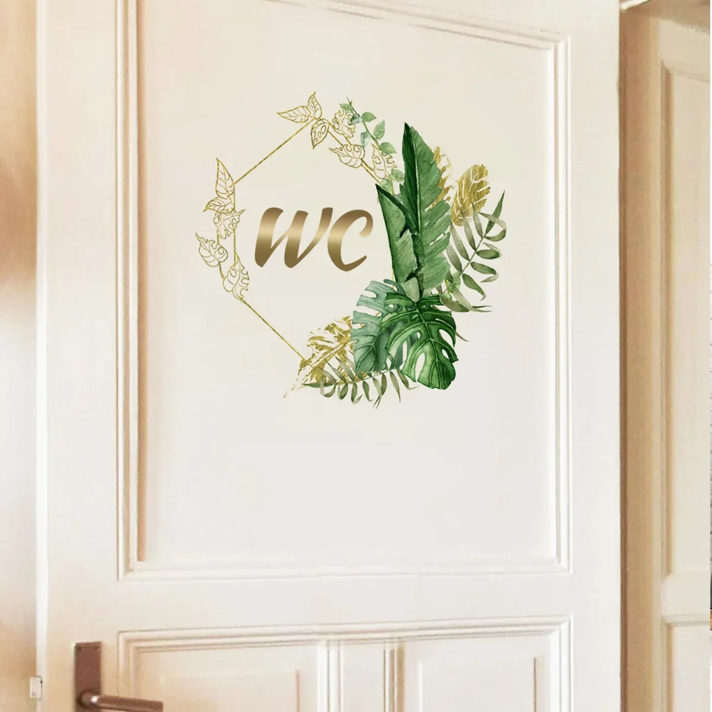 Green Plants WC Wall Sticker | Waterproof Vinyl Bathroom Decoration