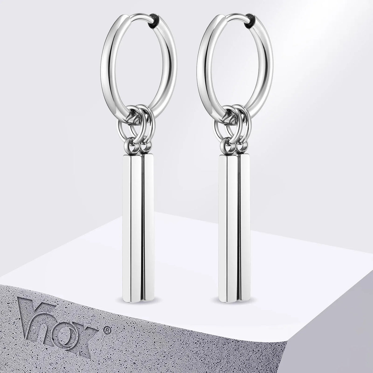 Vnox Punk Rock Geometric Bar Dangle Earrings | Stainless Steel Hoops for Men