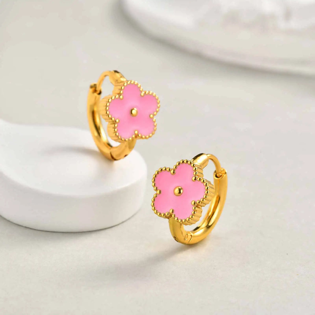 Dainty Lucky Leaf Hoop Earrings for Women Teens | Stainless Steel Flower Hoop Earrings Non Tarnish
