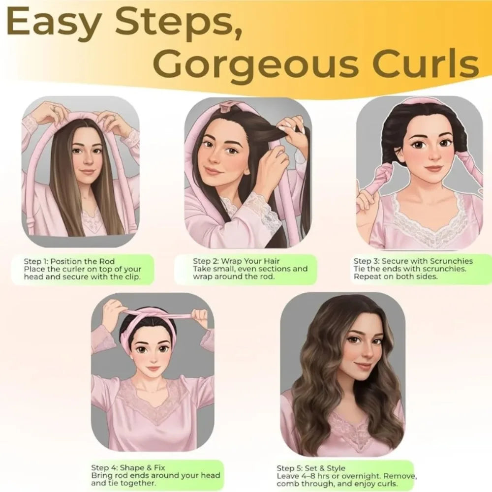 Velvet Heatless Hair Curlers Headband Kit No Heat Curls Tool + Satin Sleep Cap + Hair Ties Hairdressing Hair Care Styling Tools